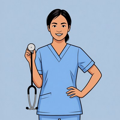 Asian nurse holding stethoscope