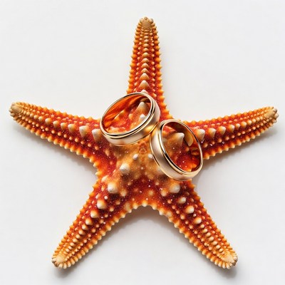 Gold Wedding Rings on Starfish