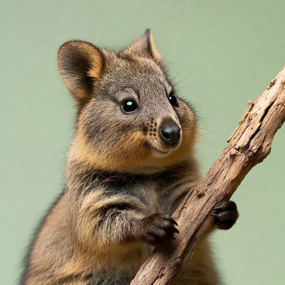 Cute quokka holding branch