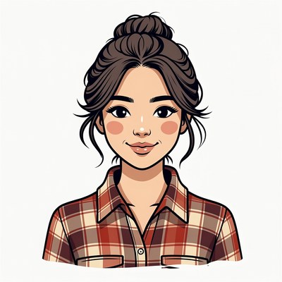 Asian woman in plaid shirt illustration