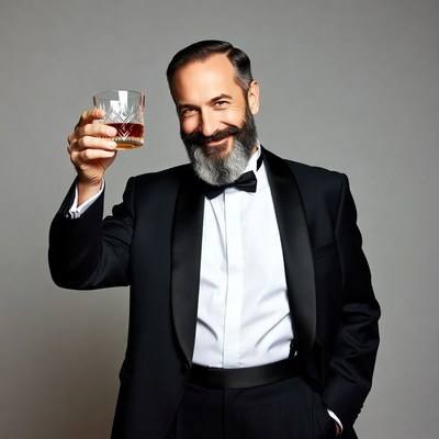 Man toasting with whiskey glass