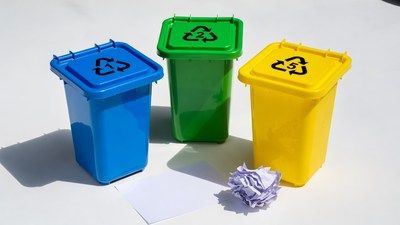 Blue Green Yellow Recycling Bins