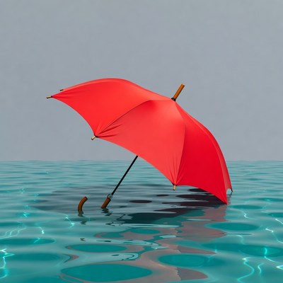 Red Umbrella Floating in Water