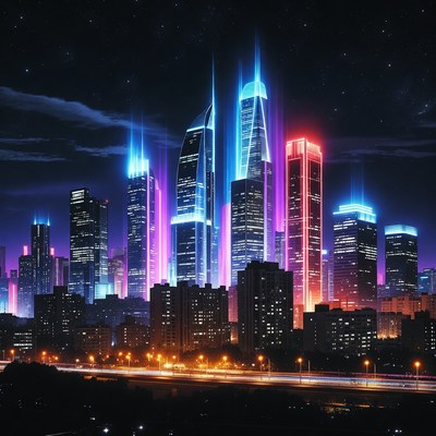 Neon Cyberpunk City Skyline Night