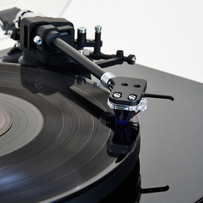 Black Turntable with Vinyl Record