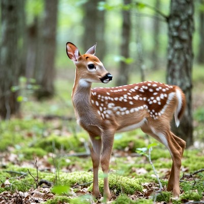 Baby fawn in forest