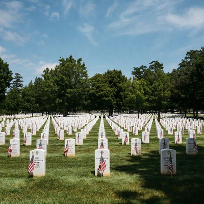 American Flags on Military Cemetery Graves