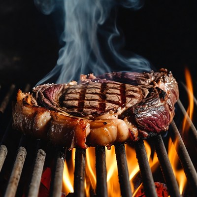 Grilled Steak on BBQ Grill