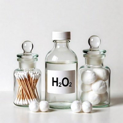 Hydrogen Peroxide with Cotton Balls Swabs