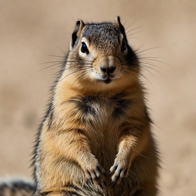 Cute chipmunk on sandy ground