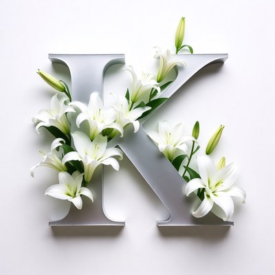 Lilies Adorning Silver Letter K
