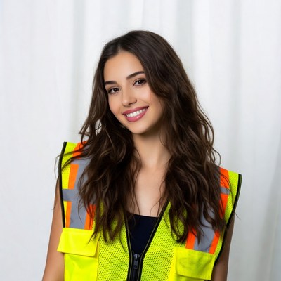 Smiling woman in yellow safety vest