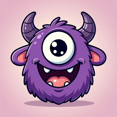 Purple cartoon monster smiling