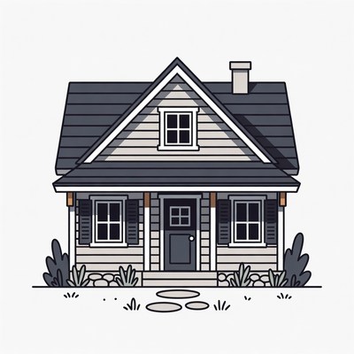 Cartoon Gray House with Porch