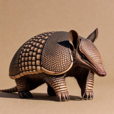 Armadillo standing on beige background