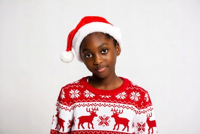 African-American girl in Santa hat