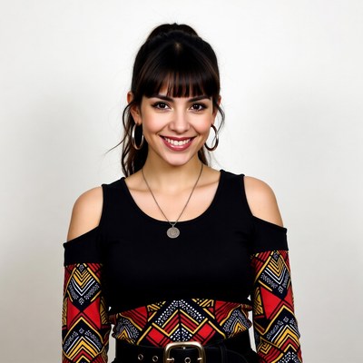 Smiling Latina woman in colorful top