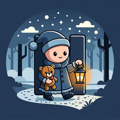 Boy with teddy bear holding lantern