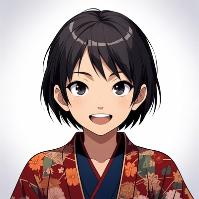 Anime girl smiling in kimono