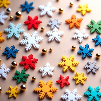Colorful snowflakes and gold beads