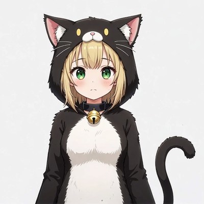Blonde girl in black cat hoodie