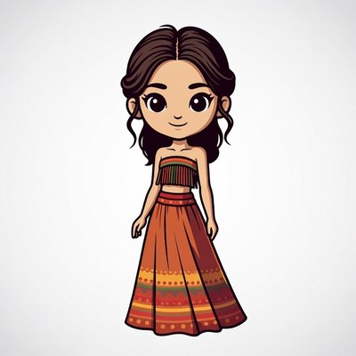 Chibi Asian girl in colorful skirt