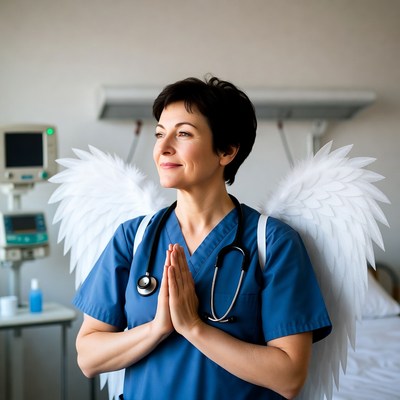 Nurse with angel wings praying