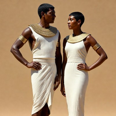 Egyptian couple in white linen costumes