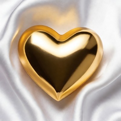 Golden heart on white satin