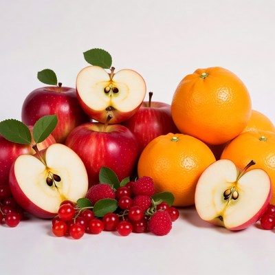 Fresh apples oranges raspberries