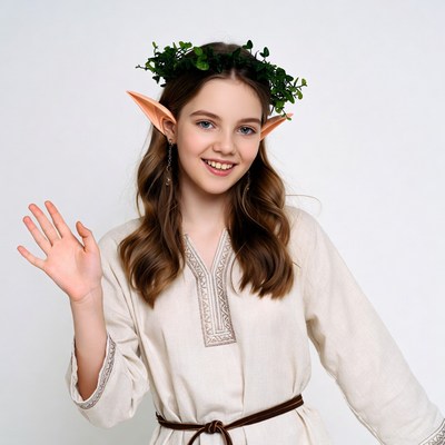 Girl waving in elf costume