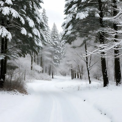 Snowy Path in Forest
