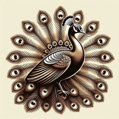 Peacock with spread tail feathers