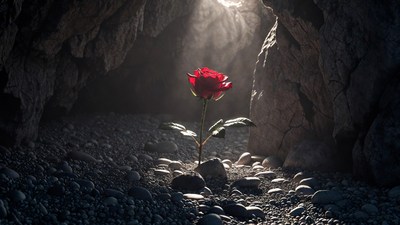 Red Rose in Dark Cave