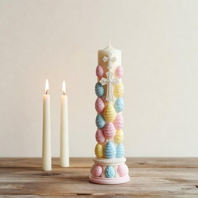 Easter Candle with Cross and Eggs