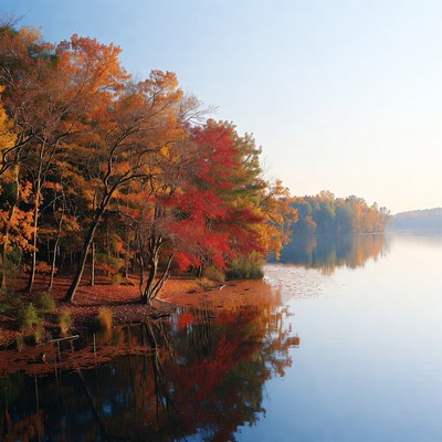 Autumn Trees Reflecting in Lake