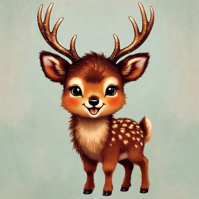 Cute illustrated baby deer with antlers