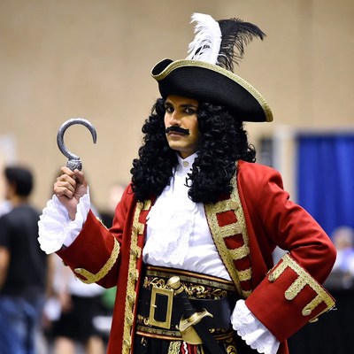 Man in Captain Hook pirate costume