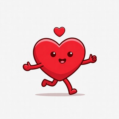 Cartoon red heart running thumbs up