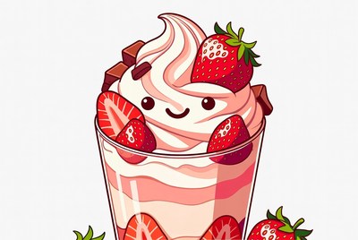 Cute Strawberry Ice Cream Parfait Illustration