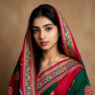 Indian woman in red green saree