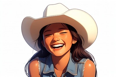 Asian girl laughing in cowboy hat