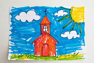 Child's drawing of red church