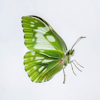 Green White Butterfly on White Background