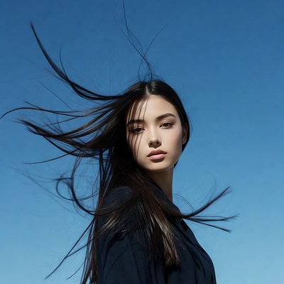 Asian woman with flowing black hair