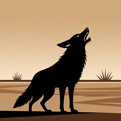 Coyote howling silhouette in desert