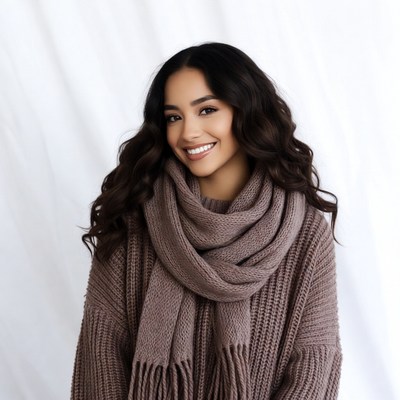 Smiling Latina woman in knit scarf