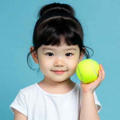 Asian girl holding tennis ball