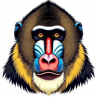 Colorful Mandrill Monkey Face Illustration