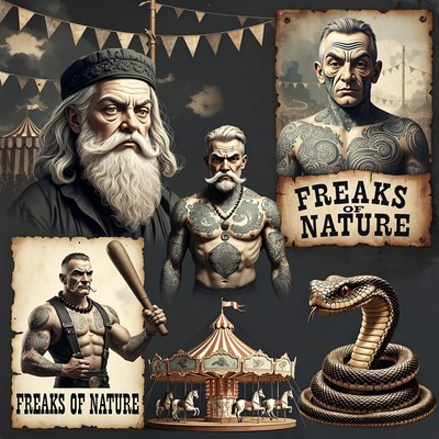 Freaks of Nature Circus Men Illustration